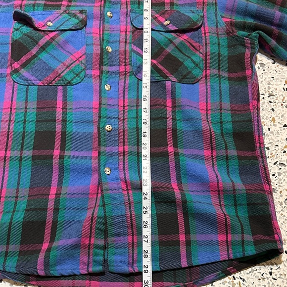 Vintage 100% cotton  funky multi color plaid flannel Gander Mountain size large - Picture 6 of 8